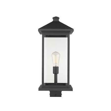 Z-Lite Portland 1 Light Outdoor Post Mount Fixture, Black & Clear Beveled 531PHBXLS-BK